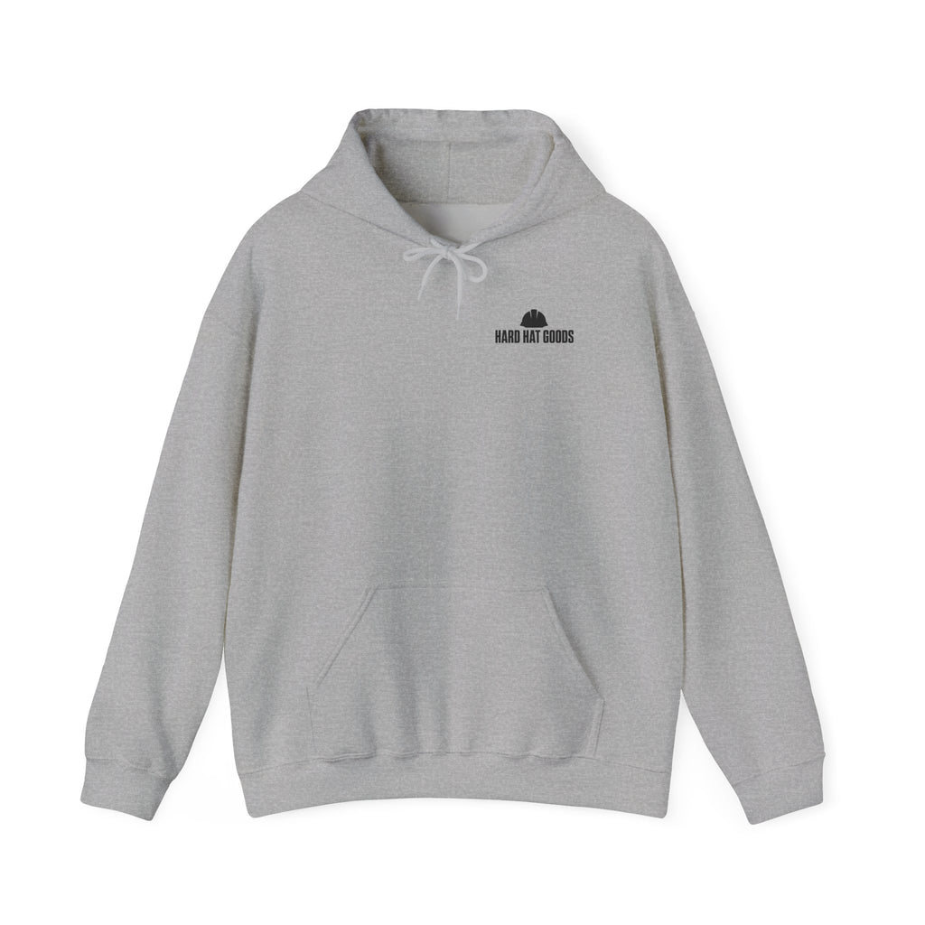 Sport grey trades hoodie with Hard Hat Goods chest logo