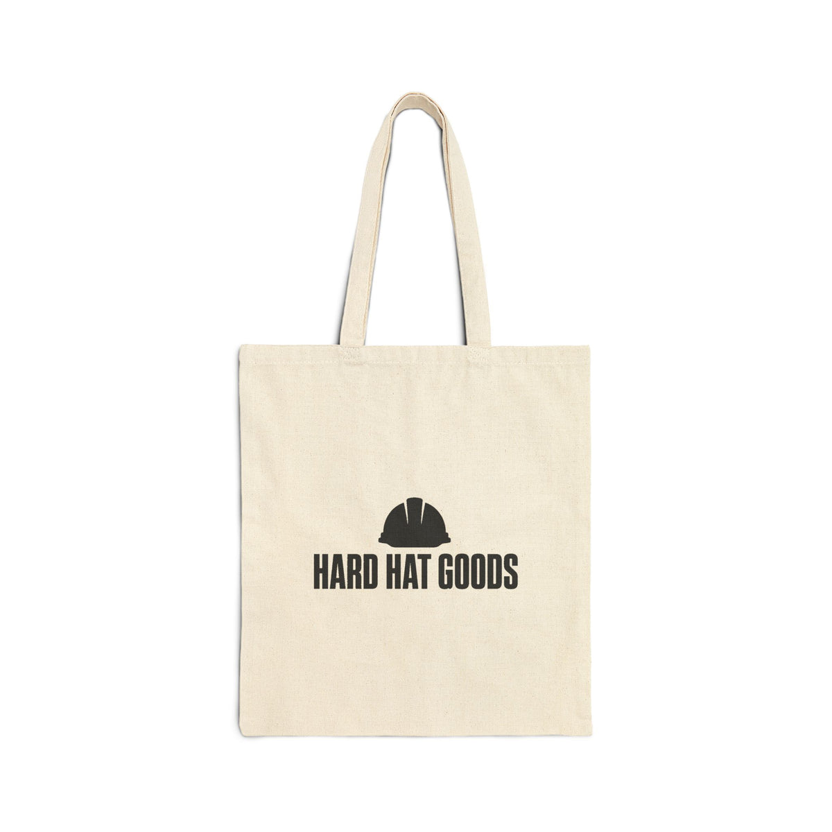 Natural canvas tote bag with black Hard Hat Goods logo