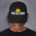 Black embroidered dad hat with Hard Hat Goods logo